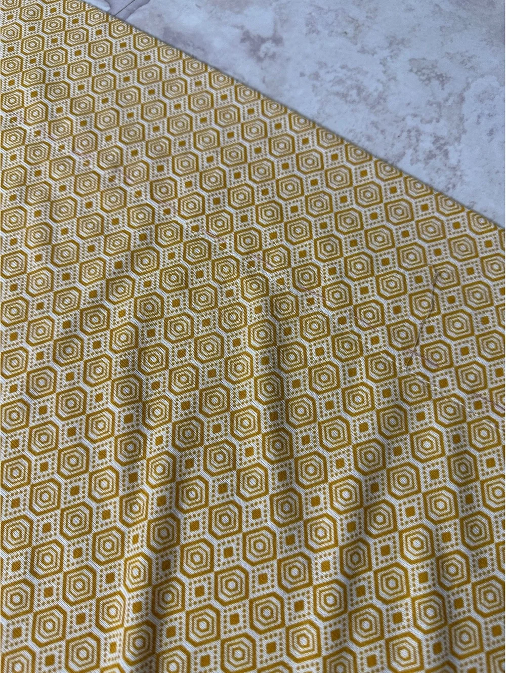 Vintage 70s Mid-Century Panel Geometric Woven Jacquard 1 Pr Gold Hexagon Drapes